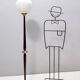 Opaline Glass, Beech and Brass Floor Lamp with Marble Base, Italy