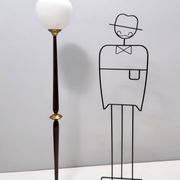 Opaline Glass, Beech and Brass Floor Lamp with Marble Base, Italy