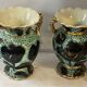 Pair of Vallauris vases in turquoise and black ceramic enhanced with o