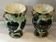 Pair of Vallauris vases in turquoise and black ceramic enhanced with o