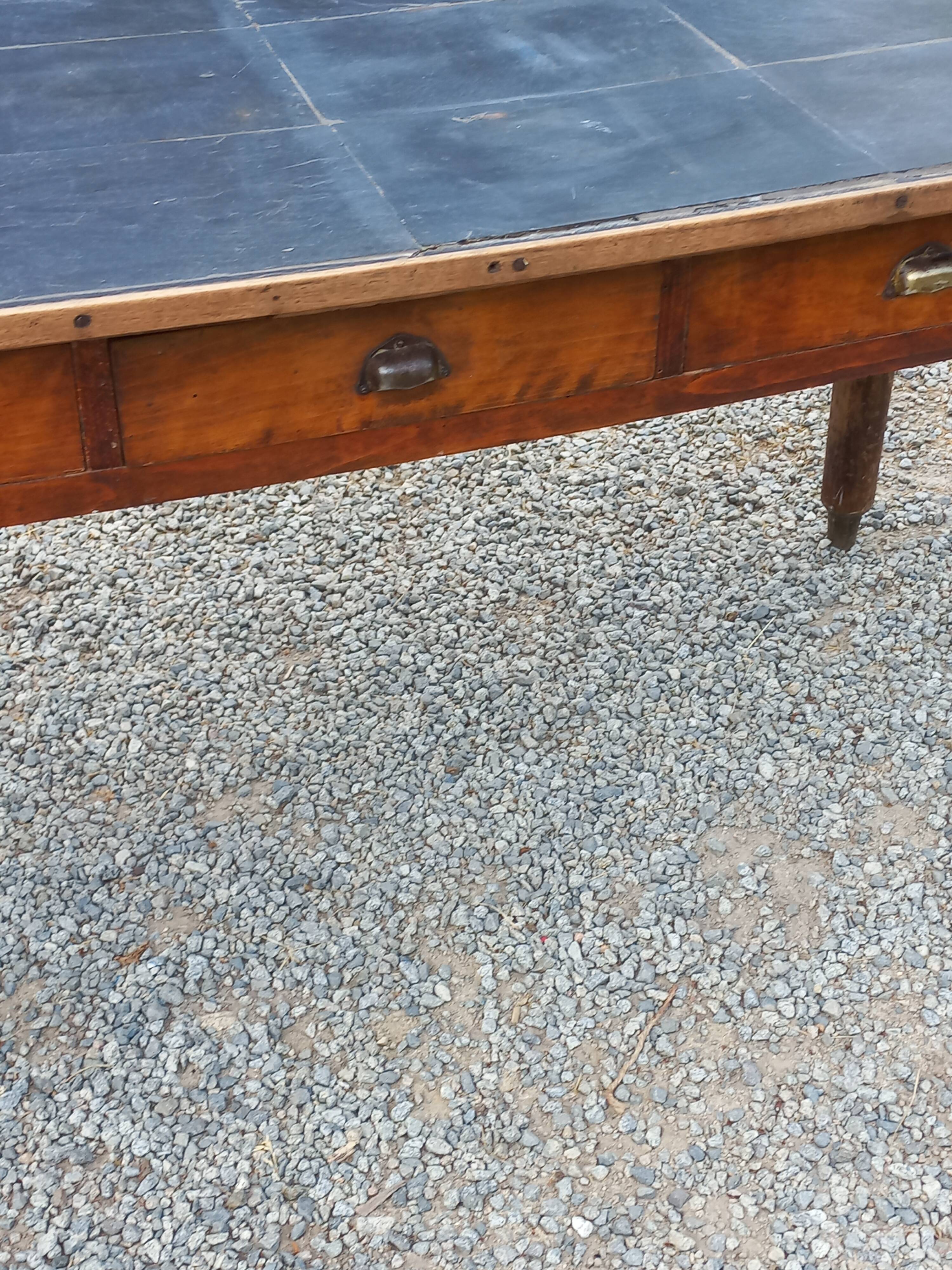 Farmhouse table, late 19th/early 20th century, 6 drawers, slate top 2
