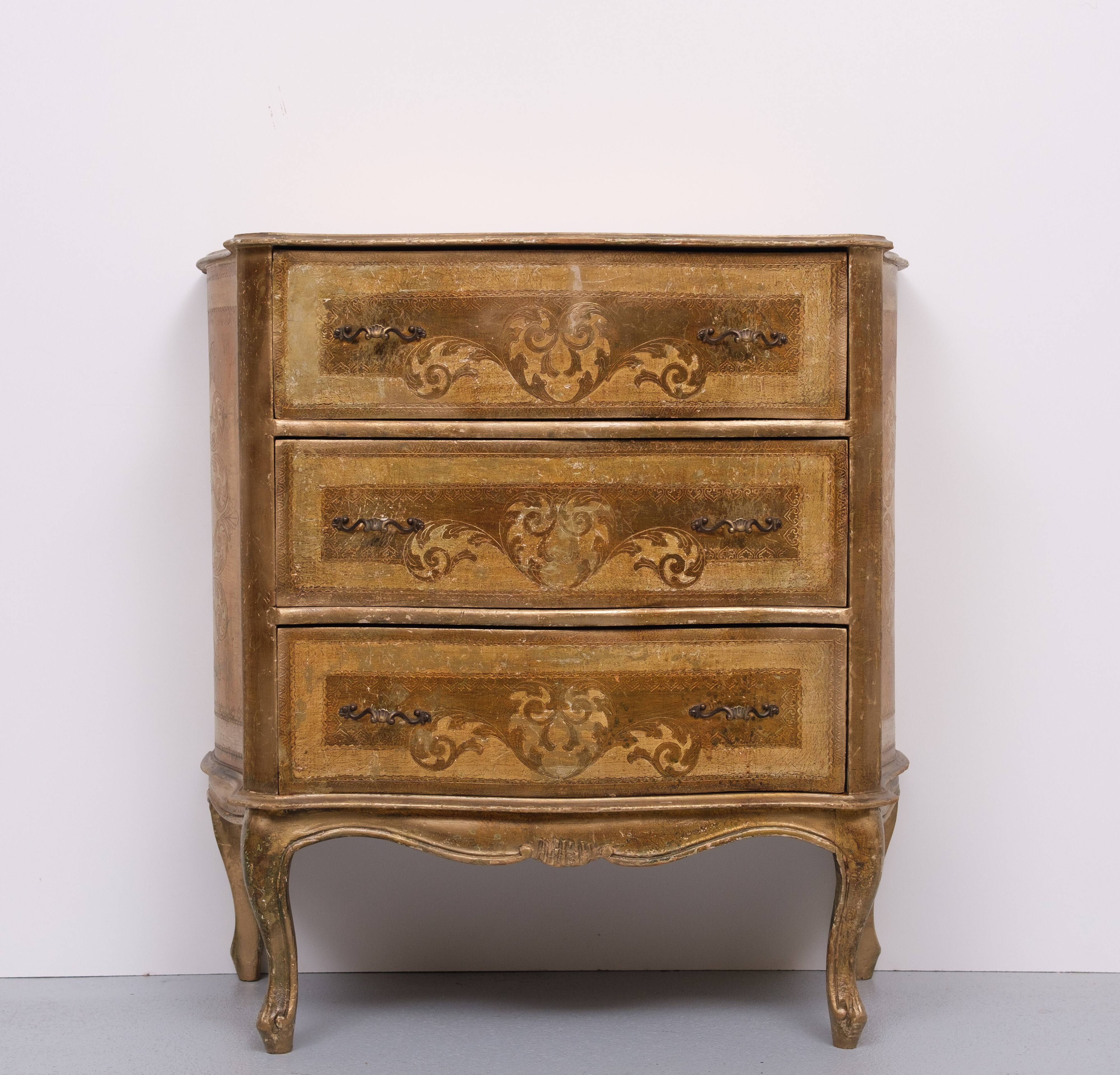 Italian Vintage Wooden Florentine Chest Of Drawers 1970s