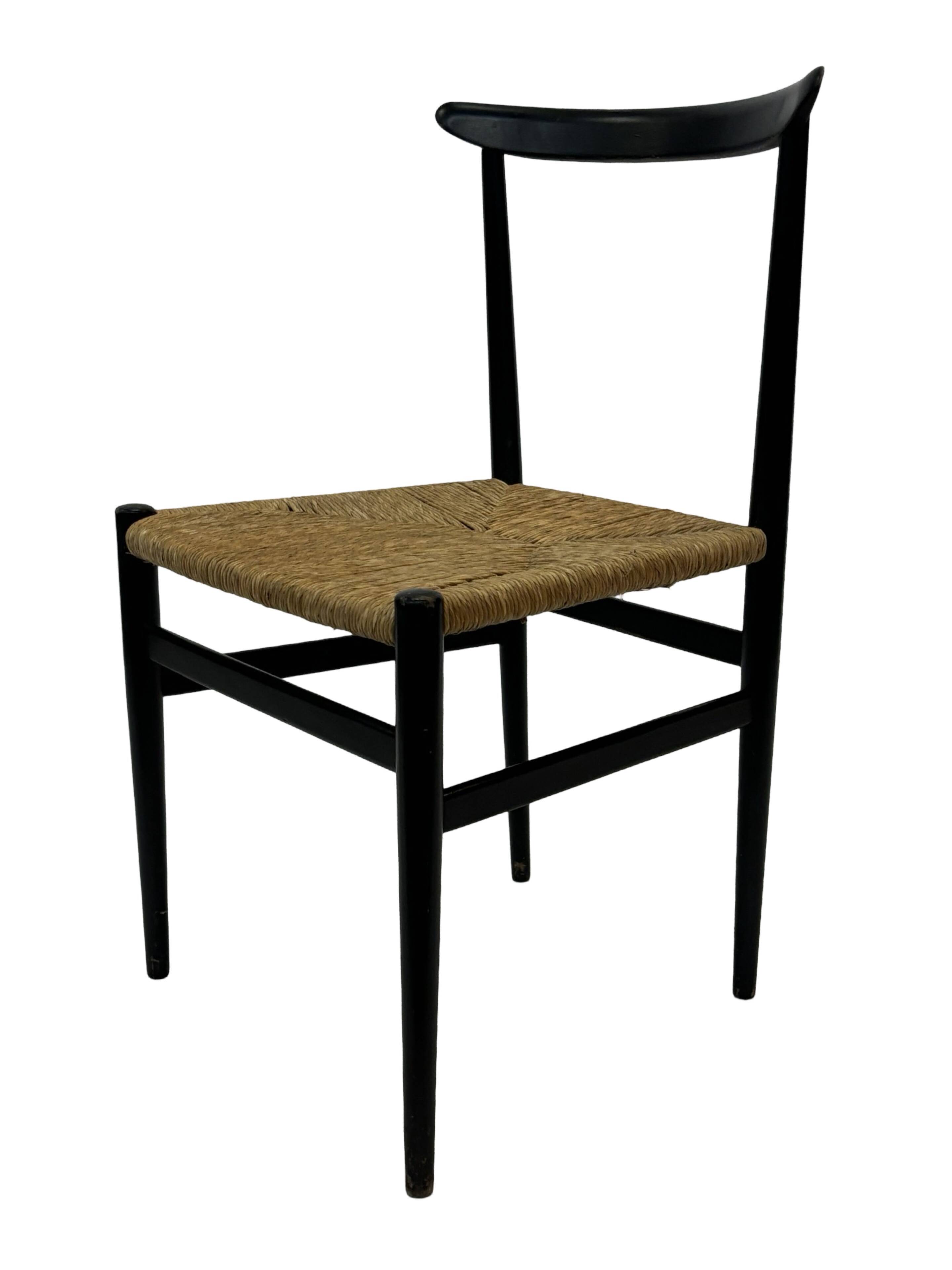 Vintage Italian rush seated chair, 1950s design minimalist