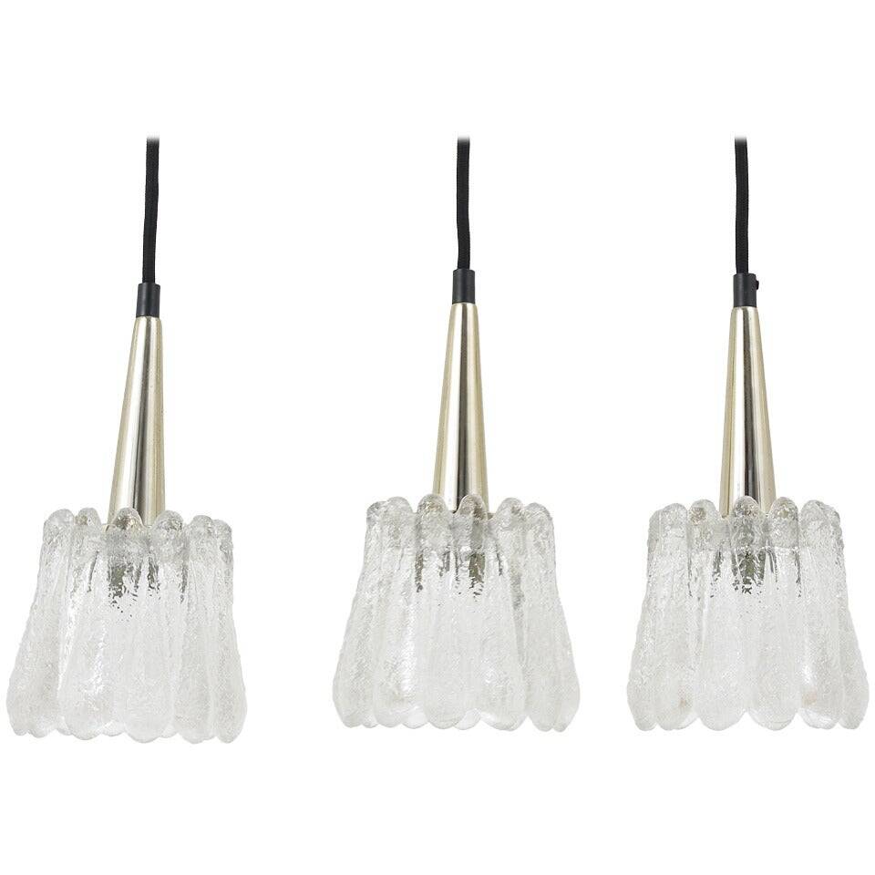 Set of three glass pendants by Carl Fagerlund for Orrefors, Sweden, 1960s.
