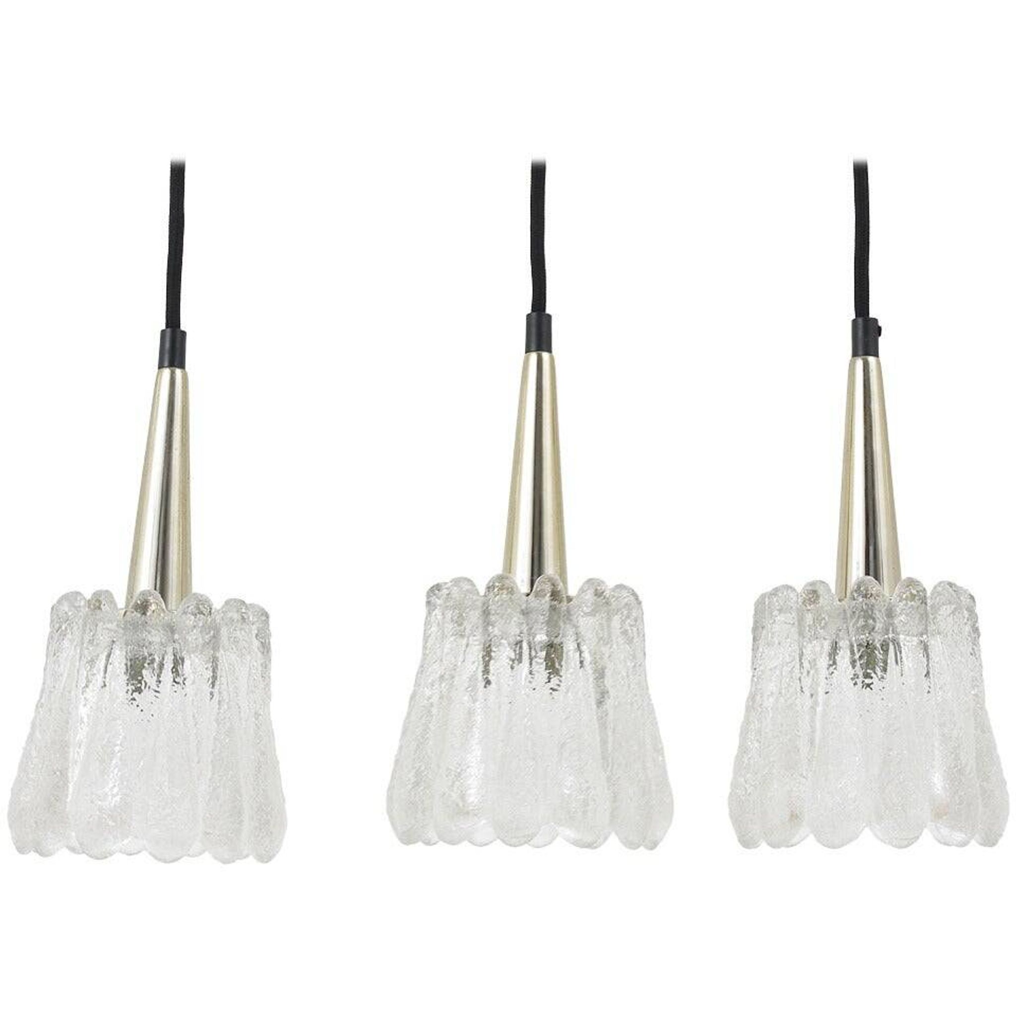 Set of three glass pendants by Carl Fagerlund for Orrefors, Sweden, 1960s.