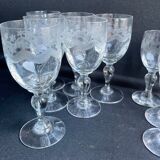14 Meisenthal blown and engraved digestive glasses