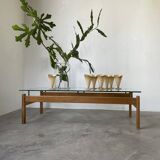 Scandinavian table blond teak and glass 60
