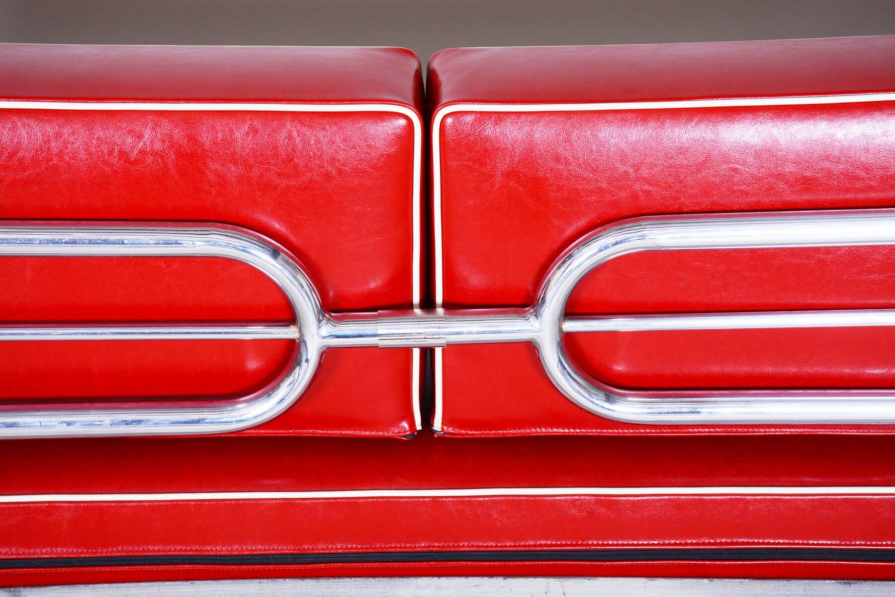 Bauhaus Sofa in Chrome and Leather attributed to Hynek Gottwald, Czech, 1930s