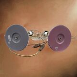 Pair of vintage lamps in chrome metal and frosted textured glass - Massive