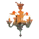 Small Venetian chandelier in colorless and red Murano glass, circa 1950