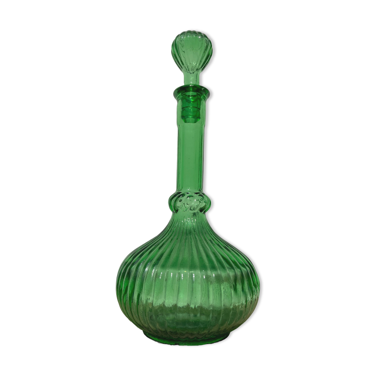 Green tarmac glass decanter with cap