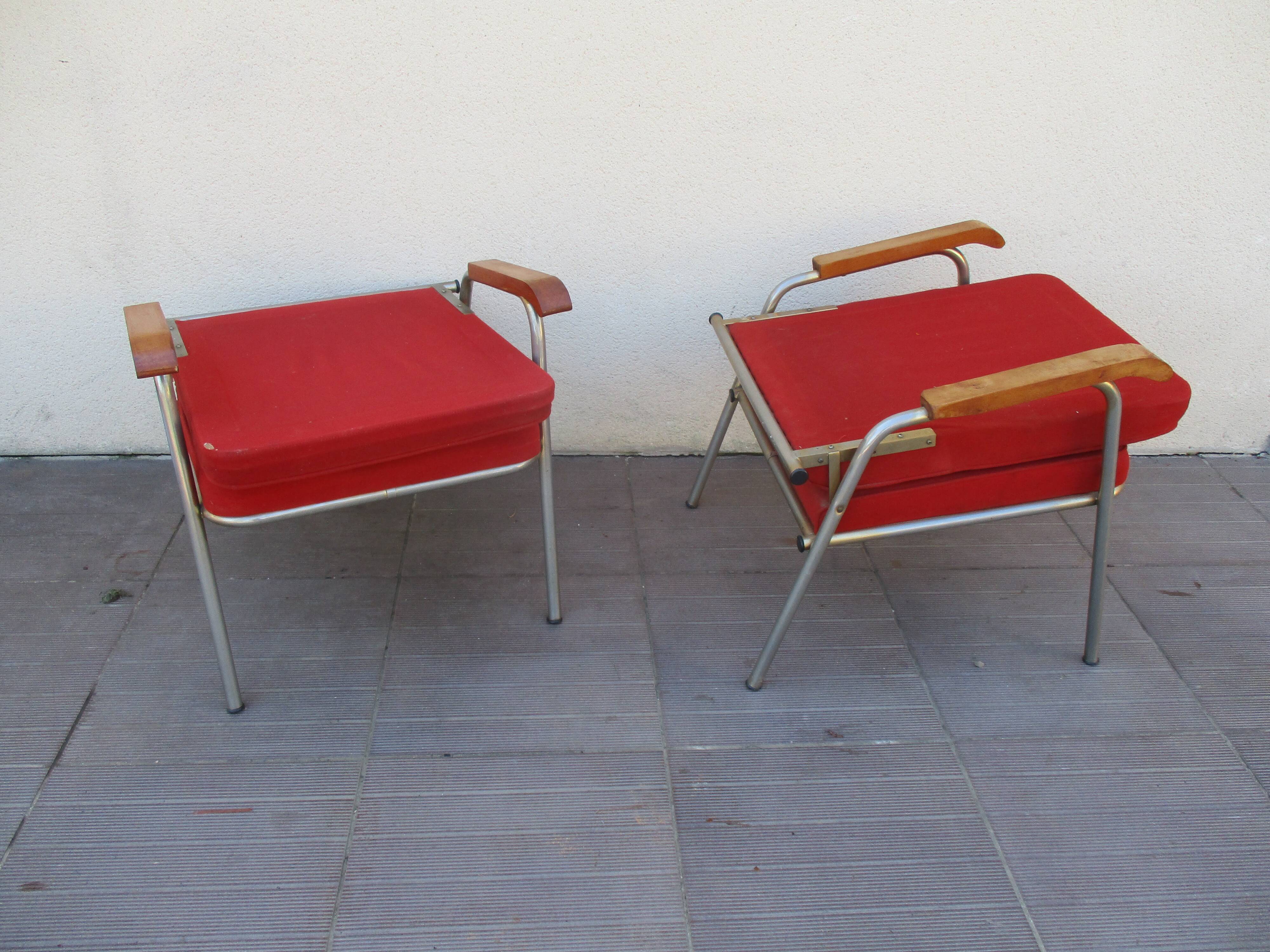 Pair vintage red velvet armchairs 50/60 years