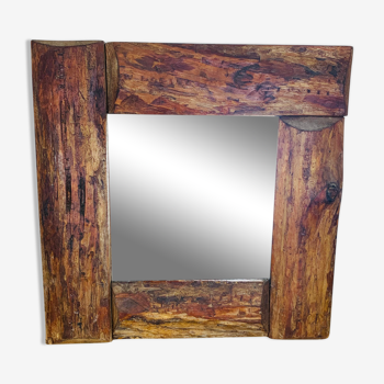 Miroir brutaliste bois brut années 50 déco chalet