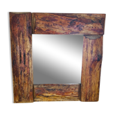 Miroir brutaliste bois brut années 50 déco chalet