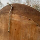 Art Deco mirror in carved arch renovated in solid raw oak wood