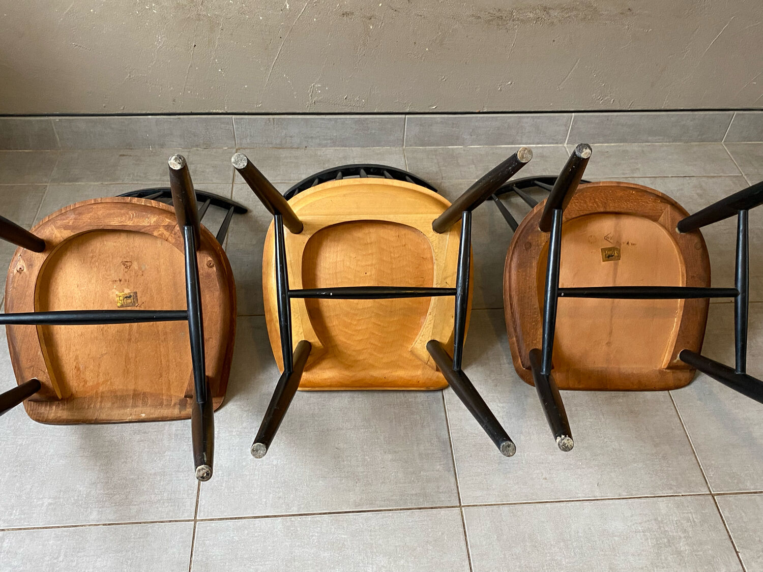 3 vintage Fanett chairs, Tapiovaara model, Stol Kamnik edition