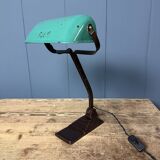 Erpé banker’s lamp with a turquoise enamel shade.