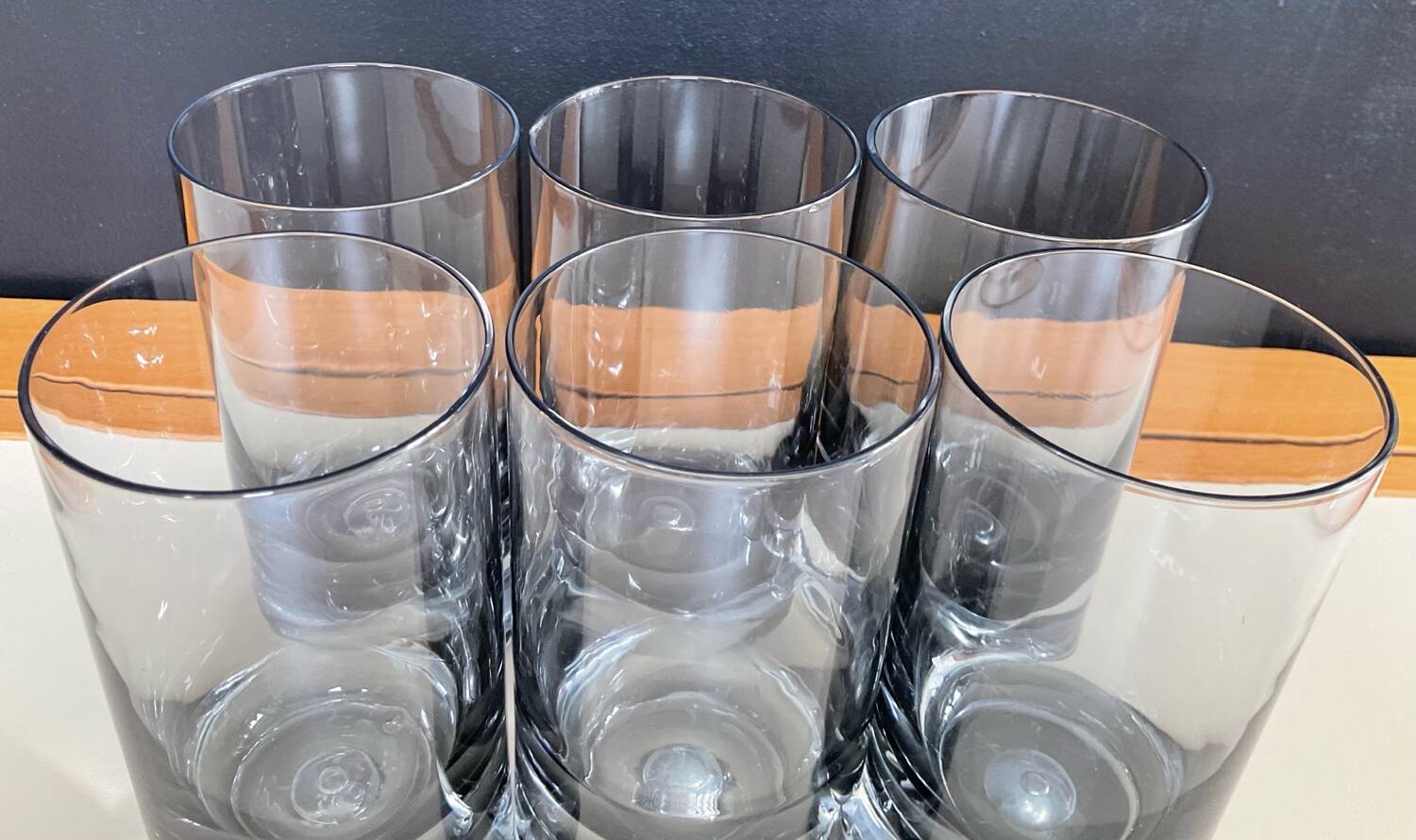Set of 6 vintage smoked glasses with bubble feet from the 1970s.