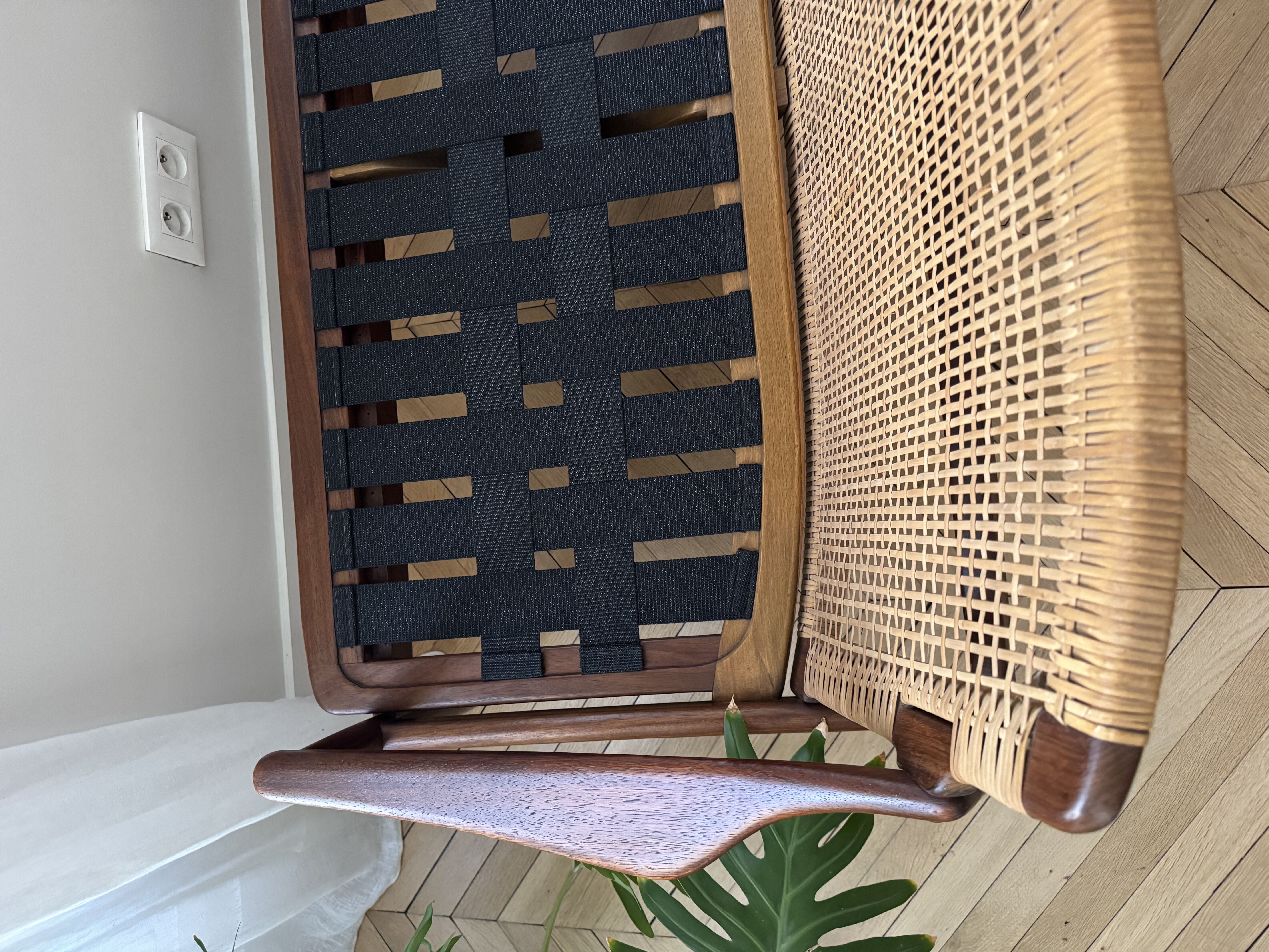 Sofa Series 400 Mid-Century in Teak with Rattan Backrest by Hartmut Lohm