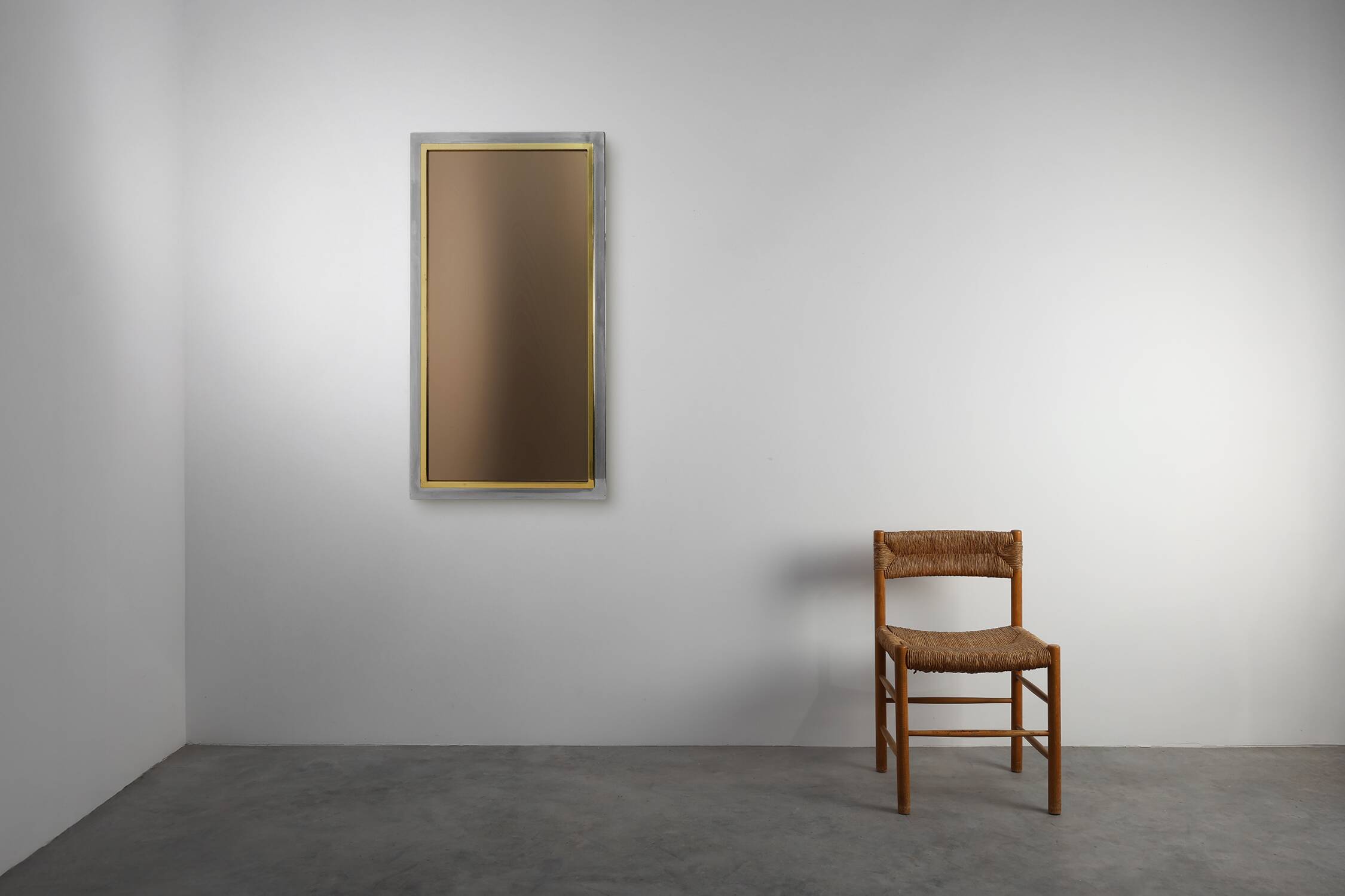 Large Mid-Century Belgo Chrome Mirror in Metal and Fumé Glass, Belgium 1980