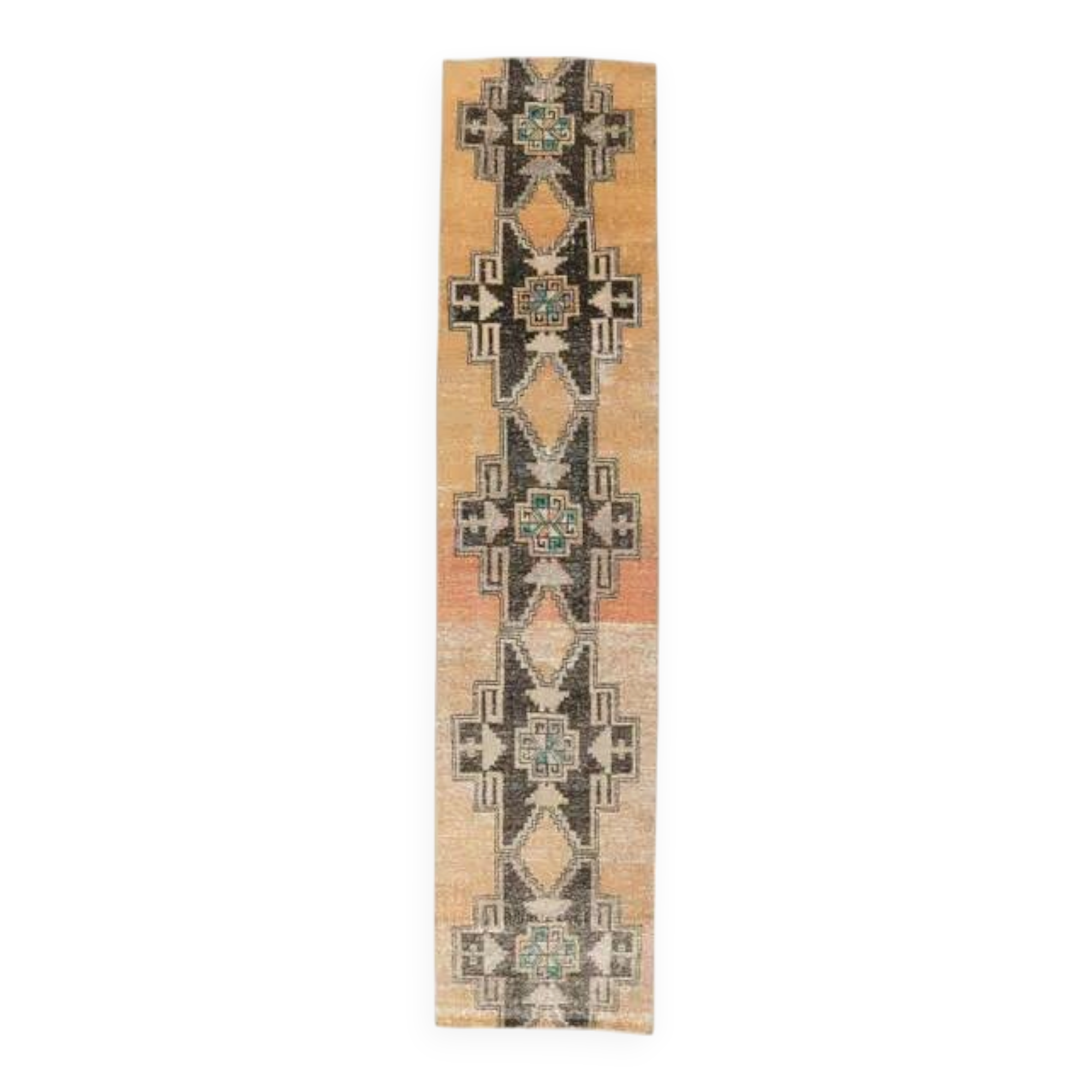 Vintage natural Turkish hand-knotted runner orange rug 80x348