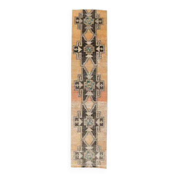 Vintage natural Turkish hand-knotted runner orange rug 80x348