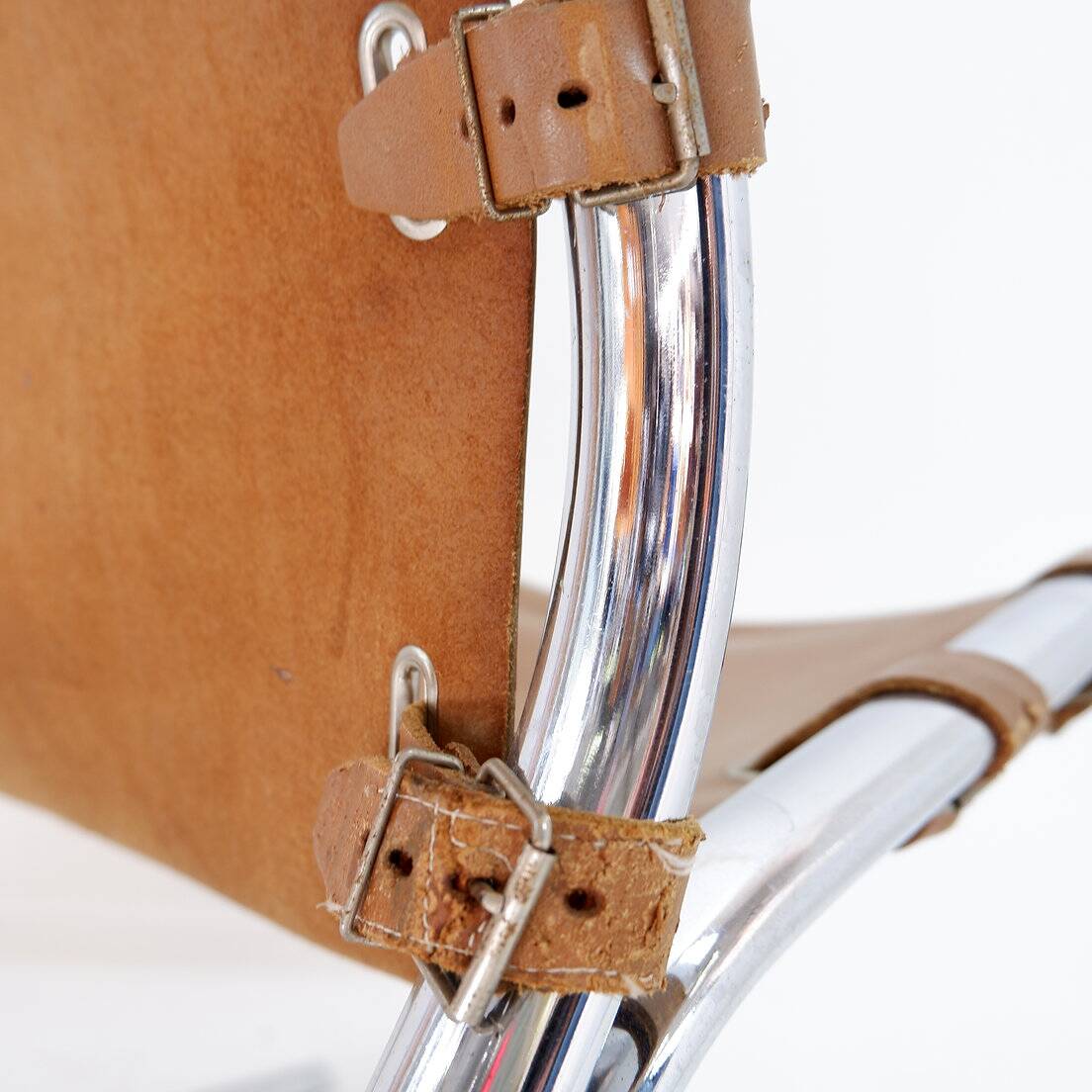 Vintage Leather and chrome Tubular Lounge Sling Chair, 1960s