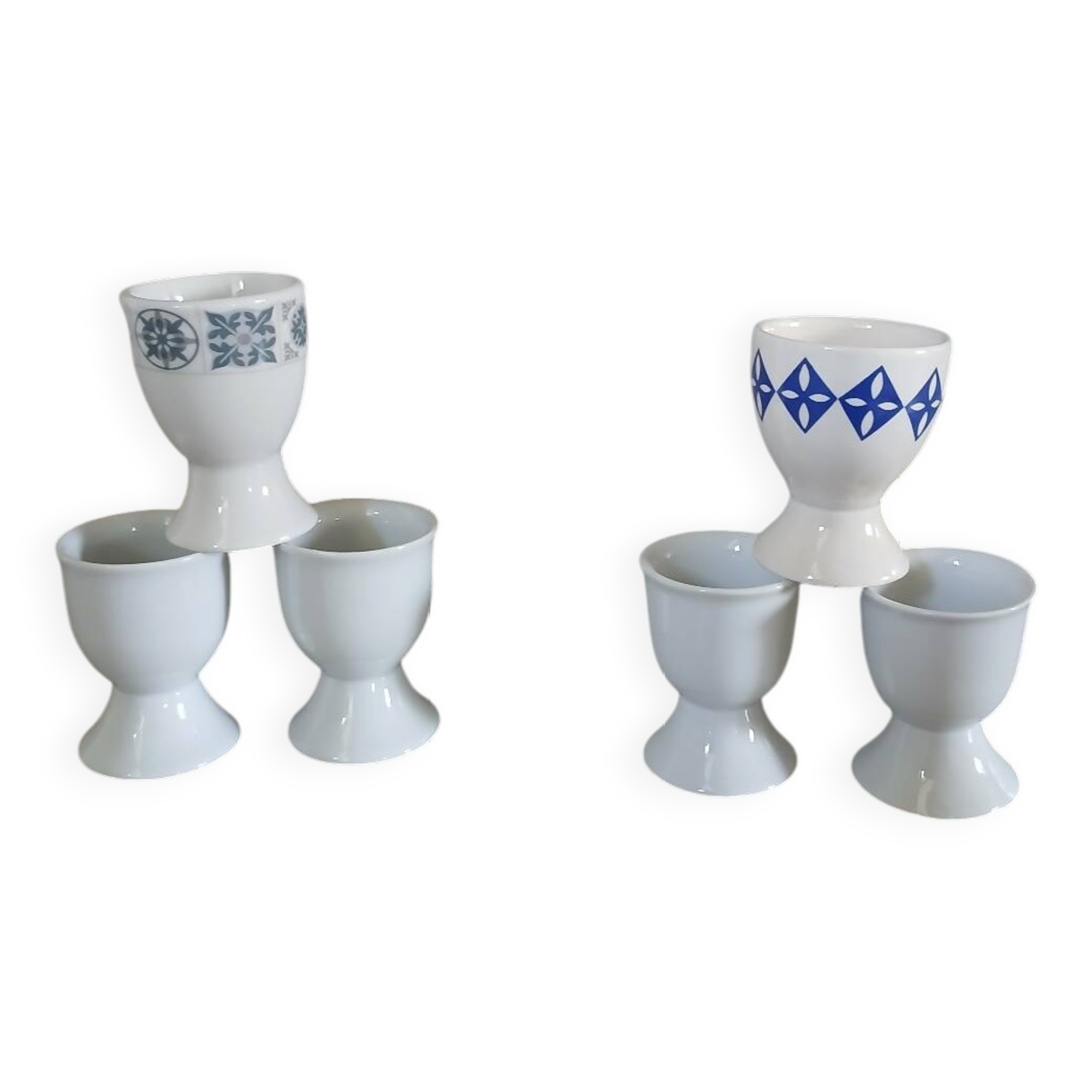 6 mismatched antique egg cups