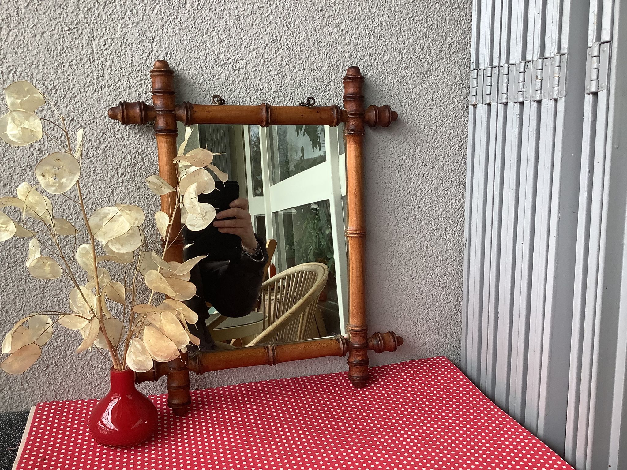Wooden barber mirror turned art deco bamboo style