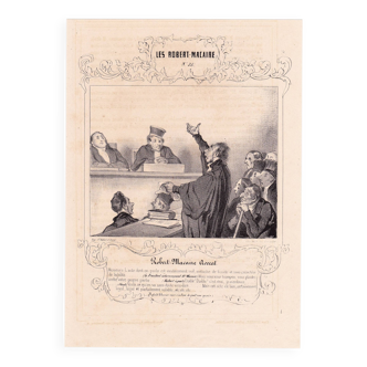 Lithographie XIXe Honoré Daumier 1839 Tribunal Avocat Juge Magistrat Justice