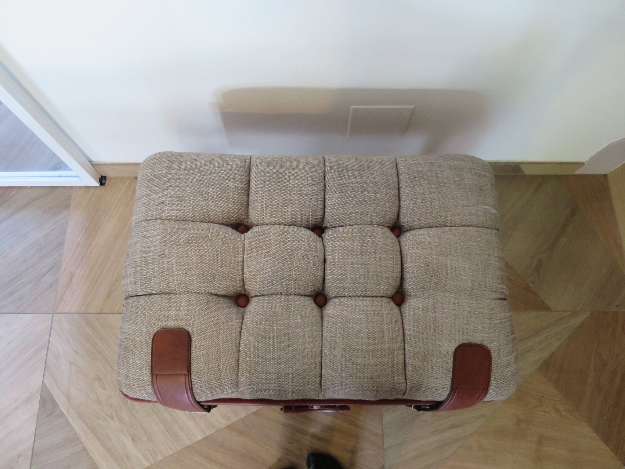 Unique-small vintage bench-ottoman-stool-colonial style - suitcase