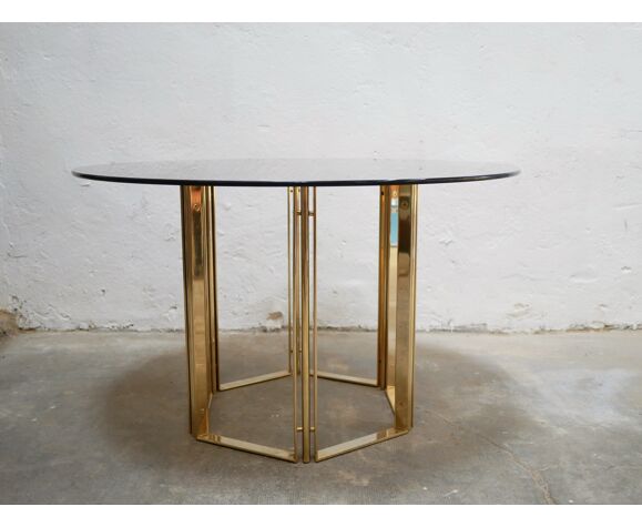 Vintage Brass And Glass Dining Table, Brass Glass Dining Table