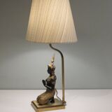 Bronze Buddha table lamp with oval shade, 1960-1970