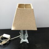 Lampe corps verre moulé avec abat-jour crème vintage