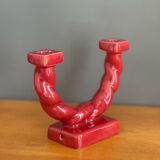 Double candle holder in red ceramic