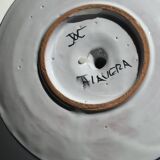 Petit bougeoir à main fait main blanc à motif de frise géométrique bleue H7