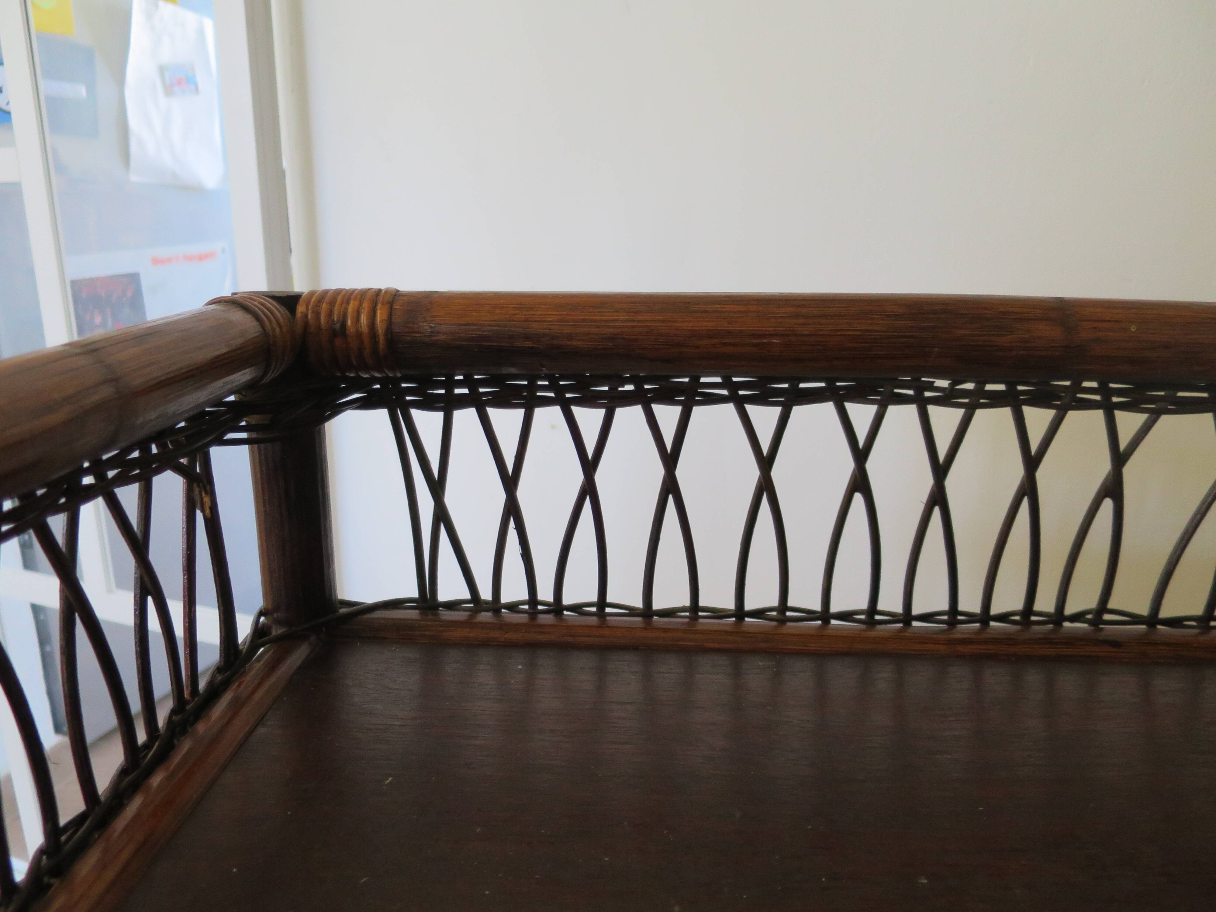 Bookcase - Bibus - 3 levels - woven rattan - bamboo - Vintage - 70s