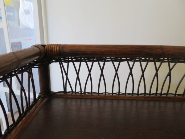 Bibliothèque - Bibus-3 niveaux-rotin tressé -bambou-Vintage-années 70