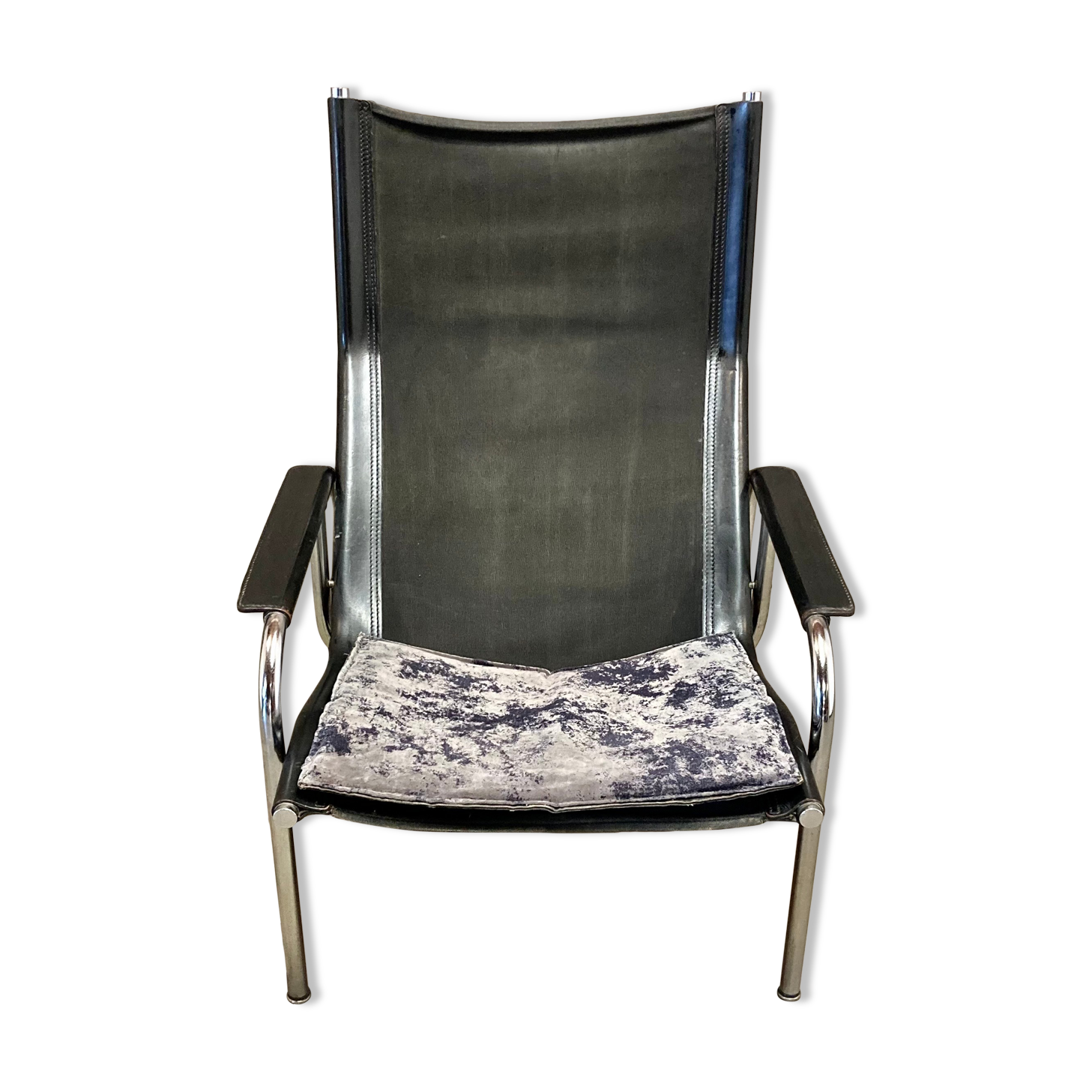 Relax armchair reclining black leather design 1960