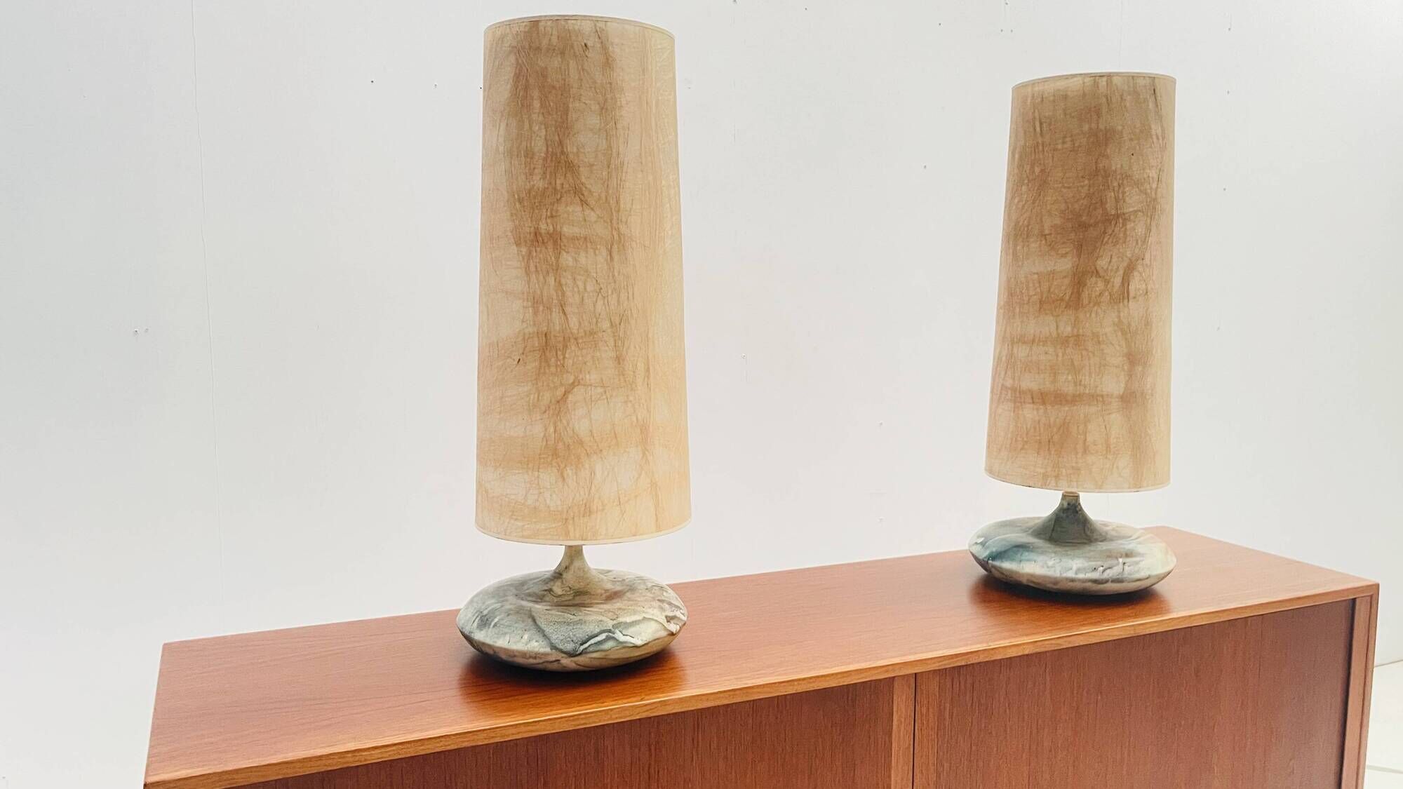 High pair of table lamps in Ceramic and raffia shade - France 1960