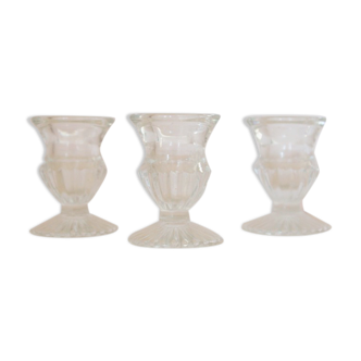 3 clear glass candle holders