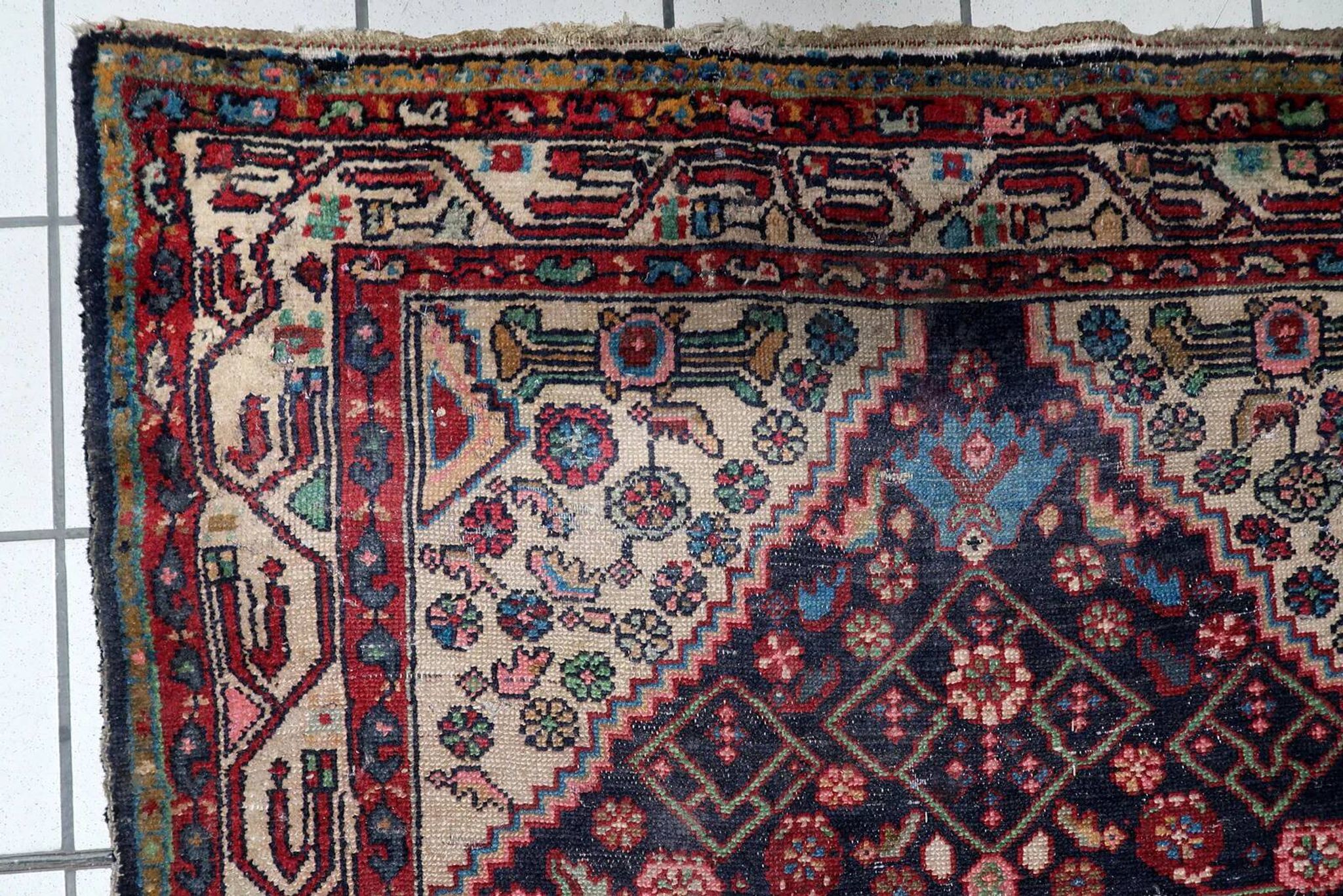 Antique Persian Hamadan handmade rug 3.8' x 6.7' 1920s - 1C1215