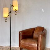 Floor lamp Stilnovo 50s opalines and brass buckles