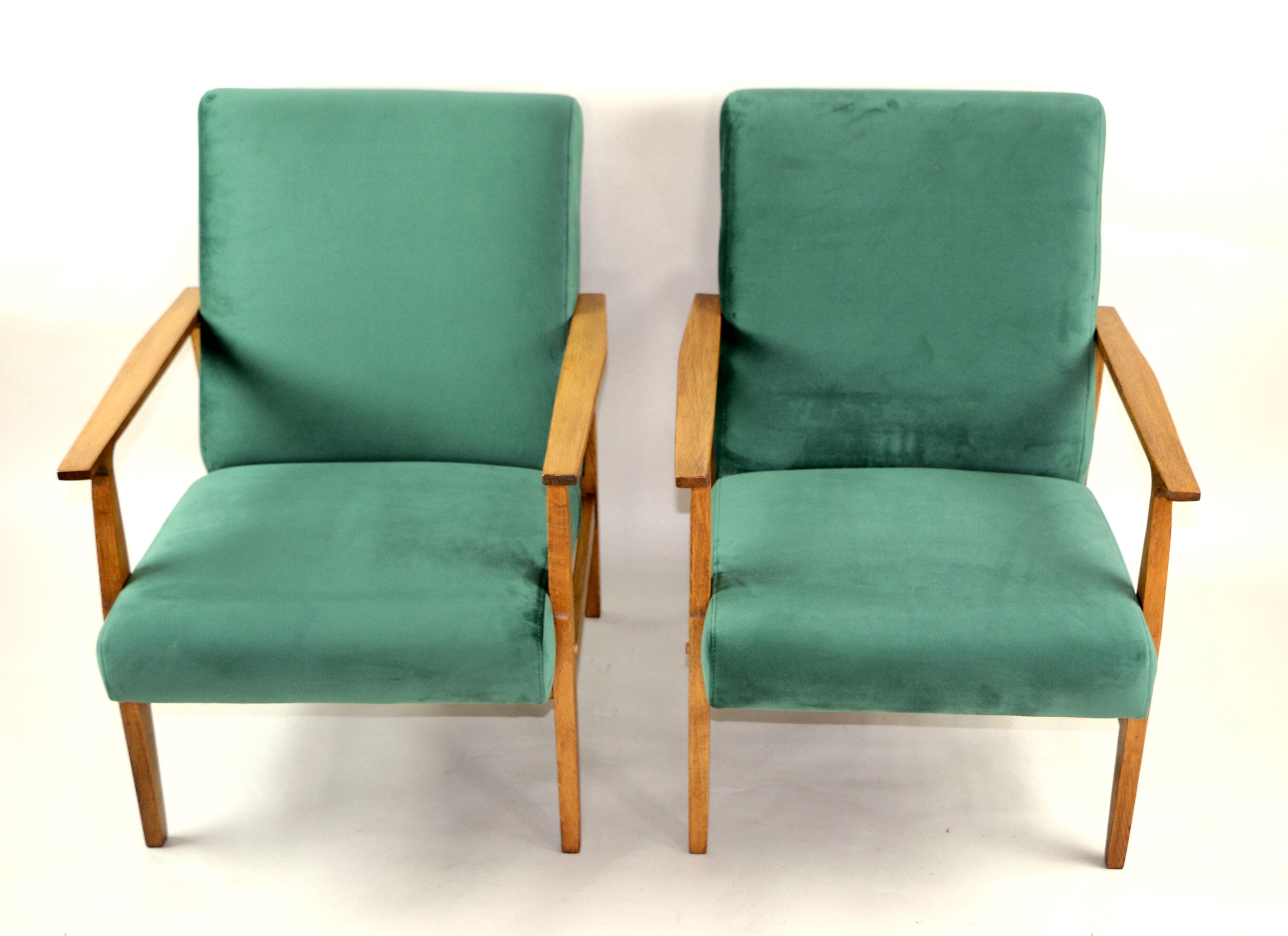 Fauteuil en velours vert vintage, 1970