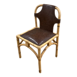 Vintage chair in rattan and bamboo and brown leather