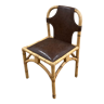 Chaise vintage en rotin et bambou et cuir marron