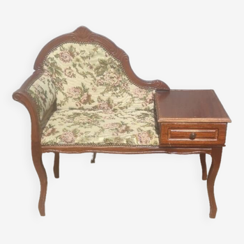 Joli meuble téléphone avec son assise fauteuil en tissu vintage