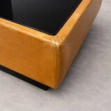 Vintage coffee table in leather and black glass – 1970s