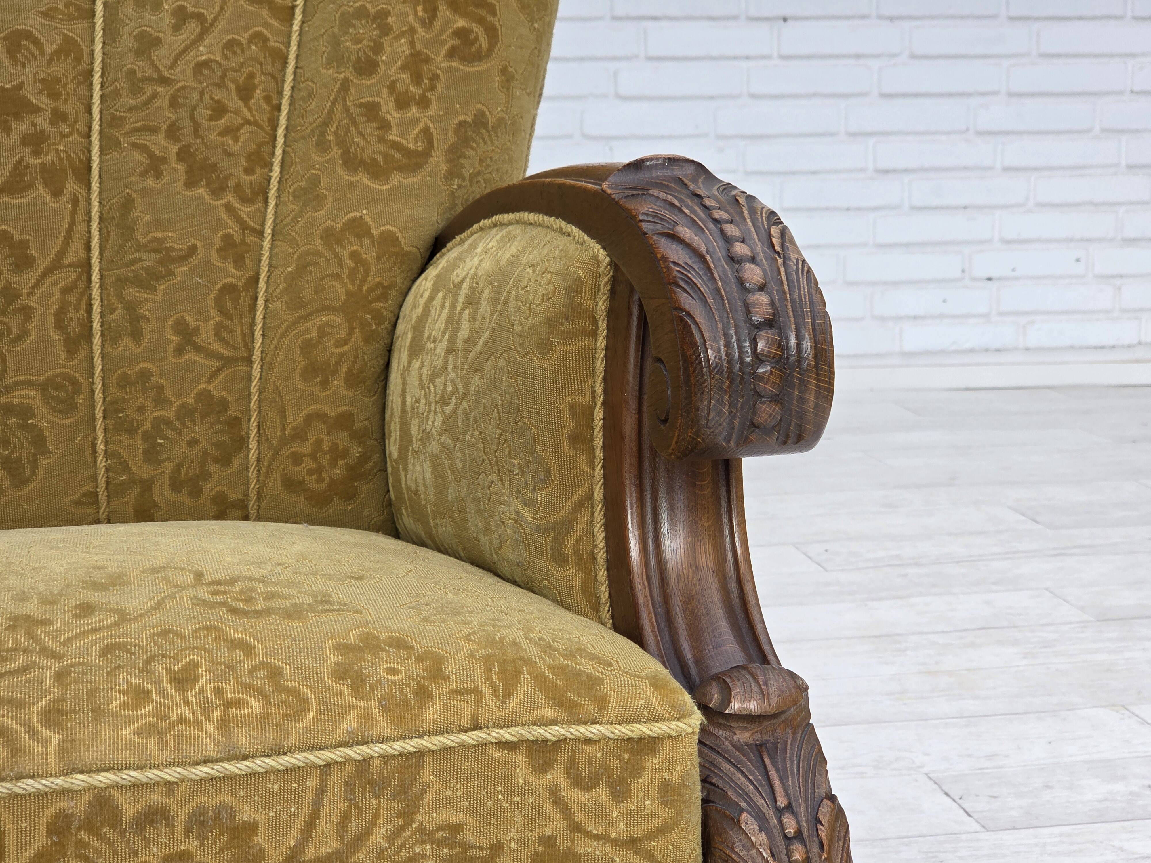 1960s, Danish armchair, furniture wool, solid oak wood.