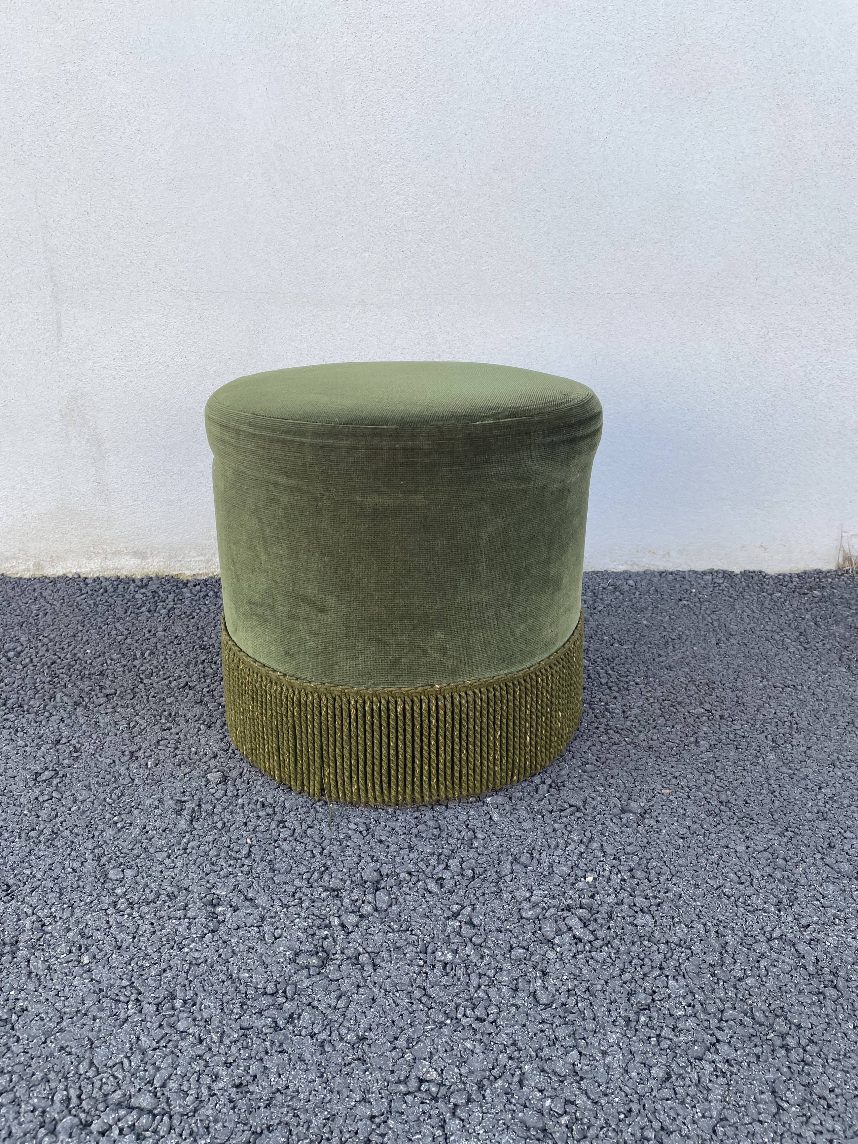 Green velvet pouf